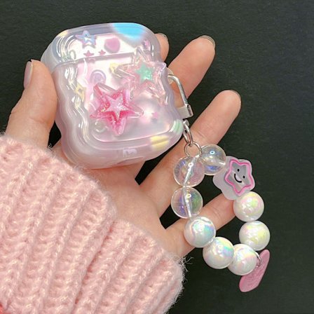 Sött Stjärn Airpod 1、2-fodral med nyckelring kompatibelt med Kawaii Estetiskt Airpods 1、2-fodral för kvinnor och flickor
