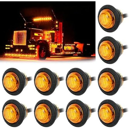 Side Marker Lights for Car, 10pcs 3/4" Round Clearance Lights, 12V/24V Side