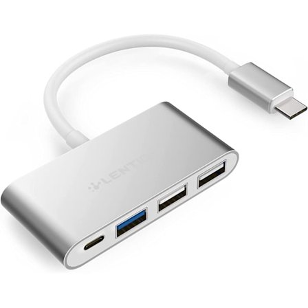 4-i-1 USB-C Hub med Type C, USB 3.0, USB 2.0 Multiport Laddning & Anslutningsadapter (CB-C13, Silver)