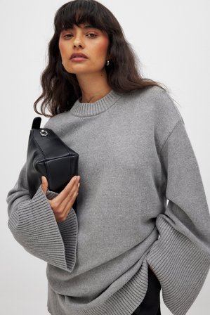 Lovisa Wallin x NA-KD Langer Strickpullover - Lange Pullover - Grau - XX-Small