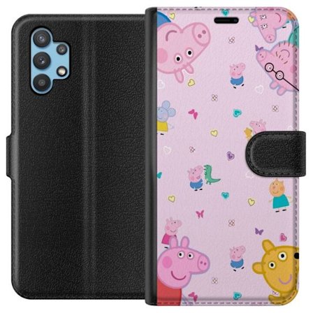 Kompatibelt Lommeboketui til Samsung Galaxy A32 5G Peppa Gris med en baby i armene, mamma gris motiv i fargerik og myk barneillustrasjon med hjerter