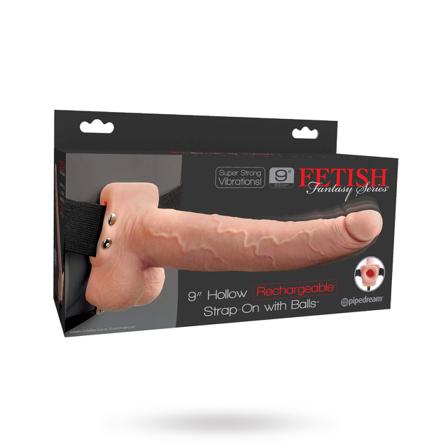 Hollow Rechargeable Strap-On With Balls - 23 cm - Seksilelut - Vuxen.fi