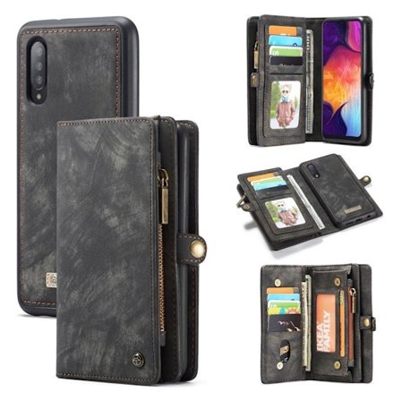 CaseMe Samsung Galaxy A50 Zipper Wallet Etui - Sort