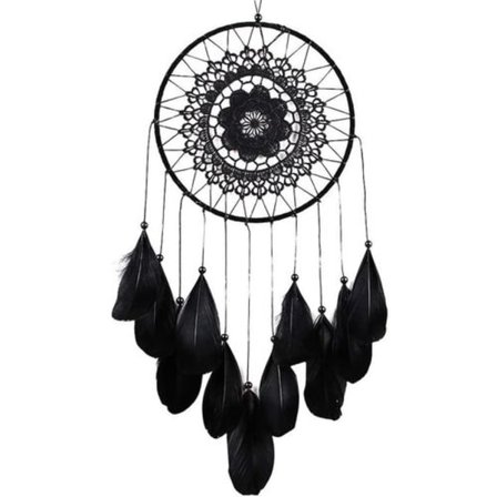 Håndlavet drømmefanger net i sort fjer med ophæng