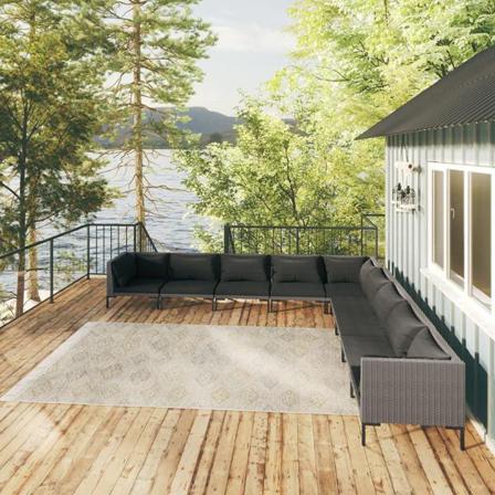 Vidaxl Loungegrupp För Trädgården M Dynor 9 Delar Konstrotting M Grå