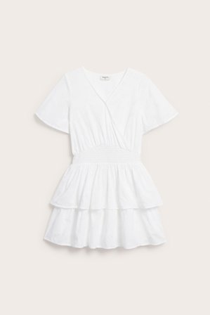 Kappahl | Bawełniana sukienka z falbanami i haftem angielskim Biały 140 | Dziecko