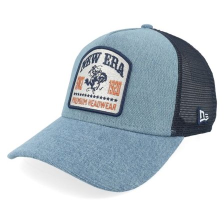 New Era - Blå trucker Keps - Ne Denim Patch Denim/Navy A-Frame Trucker @ Hatstore