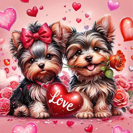 Valentinvalps Diamantkonst för Vuxna, Valentine Härliga Hundar Diamantmålningskit, 5D Rund Full Borr Målningskit, Ädelstenskonst Väggdekor