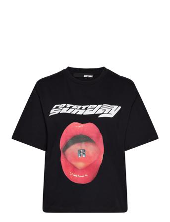 Asteeer T-Shirt Lips T-shirts & Tops Short-sleeved Svart ROTATE Birger Christensen