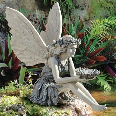 Siddende Fe-Havefigur Engel Ornament Terrasse Skulptur Harpiks Sten Landskab 14.8*8*14cm