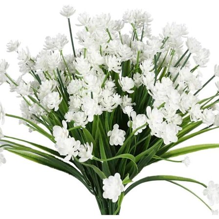 6 bundter kunstige blomster - egnet til udendørs brug - UV-resistente kunstige buske (hvid)