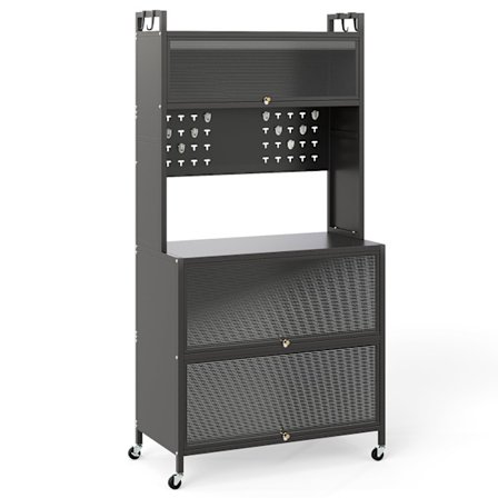 Køkkenskab med hjul, foldedøre og kroge