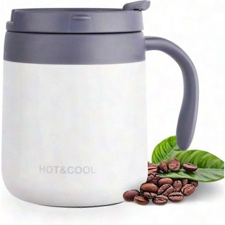 Isolert kaffekrus i rustfritt stål med lokk for varme og kalde drikker, dobbel vegg termokopp, gjenbrukbar reisekaffekopp (Hvit, 350ML)