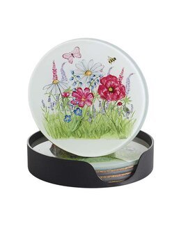 Glasbrikker Sommer 4-pak med trykt motiv Hvid