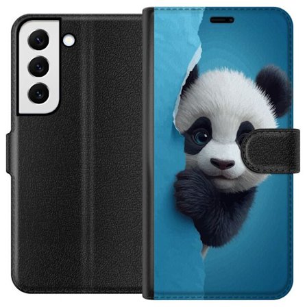 Kompatibelt Plånboksfodral till Samsung Samsung Galaxy S22 5G Söt panda som tittar fram genom papper i mjuk 3D-illustration