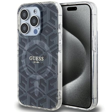 Guess IML GCube MagSafe -kotelo iPhone 15 Pro Maxille - musta