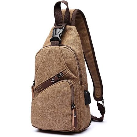 Canvas Sling Bag Crossbody Ryggsekk Skulderveske Casual Rucksack for Menn Kvinner Utendørs Sykling Vandring Reise Fiske Shopping Trekking