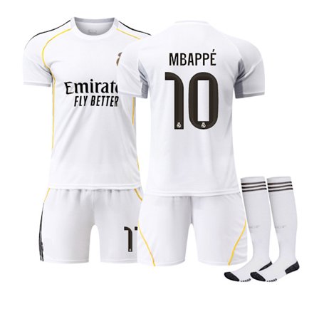 25-26 Real Madrid CF Hjemme NO.10 MBAPPE Drakter Sett Barn Voksen Fotballutstyr Med Sokker