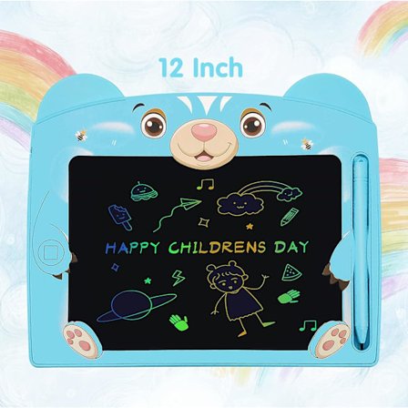 12-tums LCD-ritplatta - Med raderbar - Miljövänlig - Ljusa färger - Present till 3, 4, 5, 6, 7, 8 år gamla flickor och pojkar