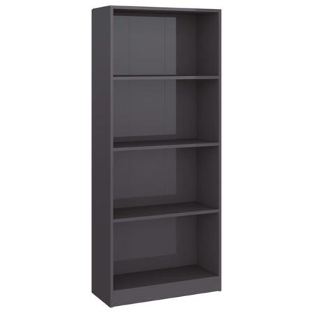 Vidaxl Bokhylla 4 Hyllor Grå Högglans 60x24x142 Cm Konstruerat T Grå