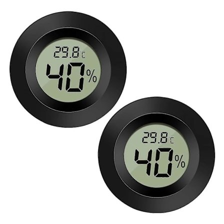 2-pack LCD Digital Hygrometer Termometer, Inomhus Utomhus Fuktmätare Temperaturmätare för Luftfuktare Avfuktare Växthus Källare Svart Rund
