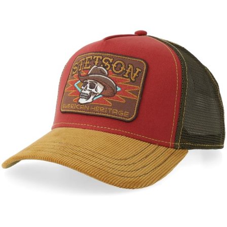 Stetson - Röd trucker Keps - Skull Cardinal/Yellow/Olive Trucker @ Hatstore