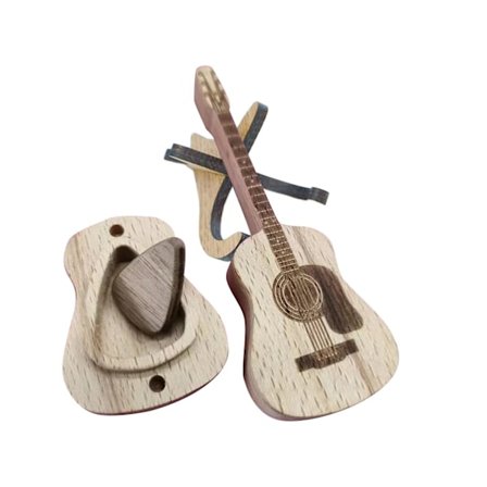Træ akustisk guitar plekterboks med stativ, guitarformet etui med 1 stk. plekter, 50% tilbud