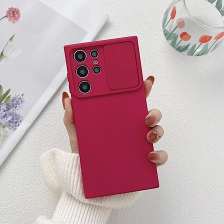 Kompatibel med Samsung Galaxy S24 Ultra deksel med skyvekamerabeskyttelse, mykt silikondeksel mot fall og støt