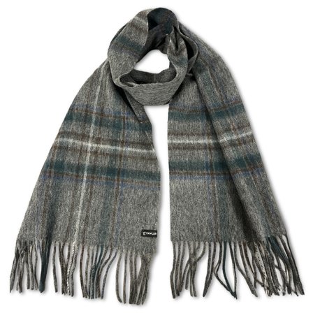 Highlands | Bufanda de cuadros de lana de estilo caza en gris y azul para hombres - Bufandas de invierno