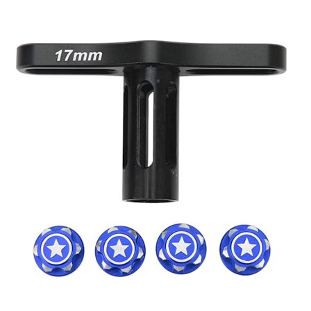 17mm hjulmutterhylse 17mm sekskantmutter installasjonsverktøynøkkel med 17mm koblingsnavmutterhette for TRAXXAS 1/10 1/8 RC bil blå