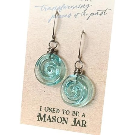 Spiralörhängen av återvunnet glas: Handgjorda droppörhängen/halsband, återvunna Mason Jar-hängen, strandinspirerade smycken, presenter till kvinnor, 