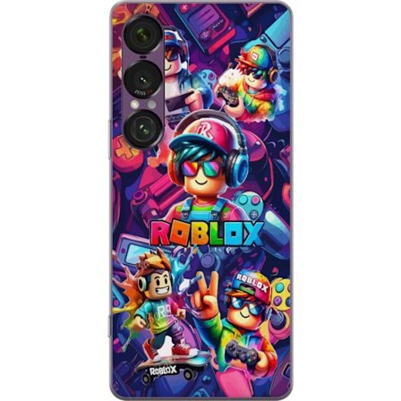 Kompatibel Mobilcover til Sony Sony Xperia 1 VII Farverig Roblox gaming gruppe med hovedtelefoner, controllere og neonfarver perfekt til børn og gami