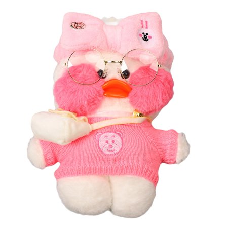 Pehmeä ja söpö valkoinen ankka-nukke lasien kanssa, kodin sisustukseen ja lahjaksi