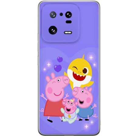 Kompatibel Mobilcover til Xiaomi 13 Pro Peppa Gris mønster med hjerter, sommerfugle og venner, lyserød baggrund i bløde børneillustrationer