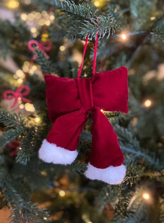 Sløyfe juletrepynt - rød/hvit