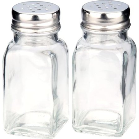 Sæt med 2 salt- og peberkværne, glas med metallåg, højde 9 cm, diameter 4 cm