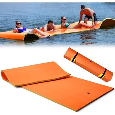 COSTWAY kelluva uima-altaan vesimatto 355 x 183 CM Heavy Duty XPE Foam kiinnityslaitteella ja solkihihnalla oranssi