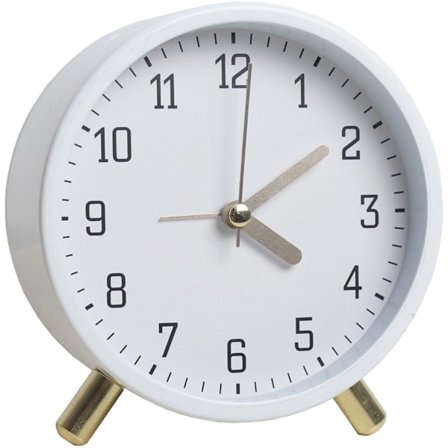 Analogt vækkeur, lydløst, ikke-tikkende vækkeure med lys, batteridrevet, klassisk, simpelt rundt vækkeur til natbordet, 10 cm