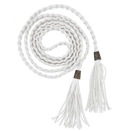 Kvinners frynsete flettet midjebånd, smalt vevd belte til kjole, 1 stk, hvit