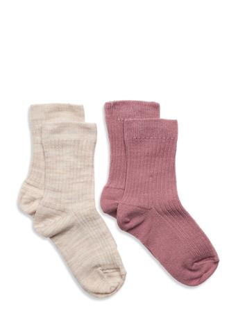 Sock Sg 2P Wool Ribb Socks & Tights Socks Multi/mønstret Lindex*Betinget Tilbud