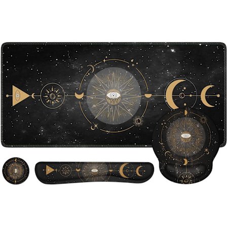 Tangentbordsmusmatta med handledsstöd + handledsstöd för tangentbord + skrivbordsmatta + underlägg, 4-i-1-skrivbordsmatteuppsättning för arbete, spel,