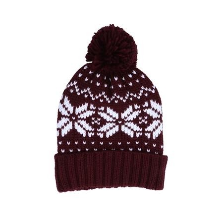 Beechfield - Rood pom Beanie - Fair Isle Snowstar Beanie Burgundy/White Pom @ Hatstore