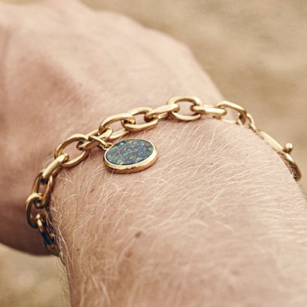 Atlas | Pulseira Dourada com Pendente em Azurita-Malaquita para homens - Pulseiras em aço
