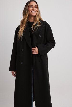 NA-KD Double Breasted Coat - Vinterjakker - Sort - EU 34