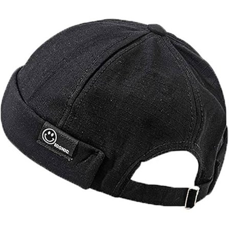 Kasket uden skygge Hat Skolekasket Arbejde Sømands Kasket Retro Rullekant Skull Caps med Justerbar (Sort)_xx
