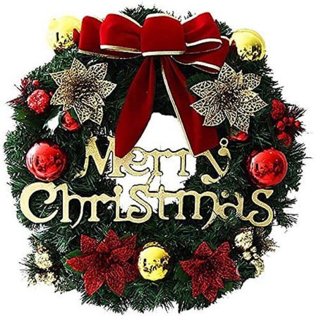 Julekrans med LED-aksenter, juledekorasjoner til inngangsdør og vindu, kunstig furu og festlig bærdekorasjon med rød sløyfe og