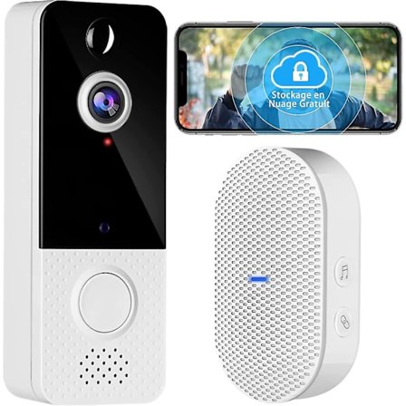 2022 senaste versionen trådlös dörrklocka med kamera, 1080p trådlös videodörrklocka med ringsignal, rörelsedetektering, vidvinkel, tvåvägsljud