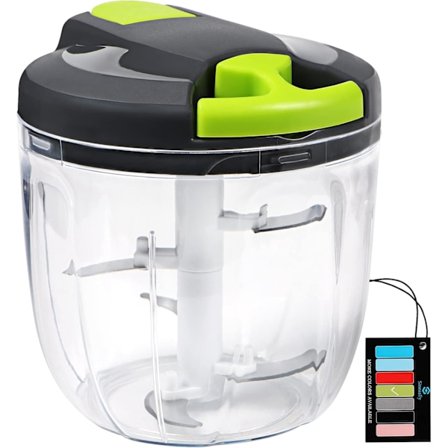 Manuell matberedare med dragsko, lökhackare, grönsaksskärare, vitlökspress, manuell processor grönsaksblandare för hackning av lök (900 ml)