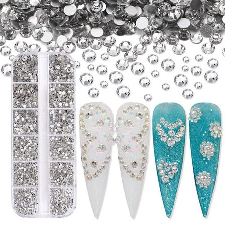 3600 st Nail Art för Rhinestone AB Rhinestones Beads Nail Gems Rundformade Flatback Gems Stones Dubbar 6 storlekar med låda