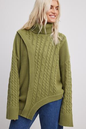 NA-KD Pull en maille torsadée asymétrique - Tricot épais - Vert - Medium